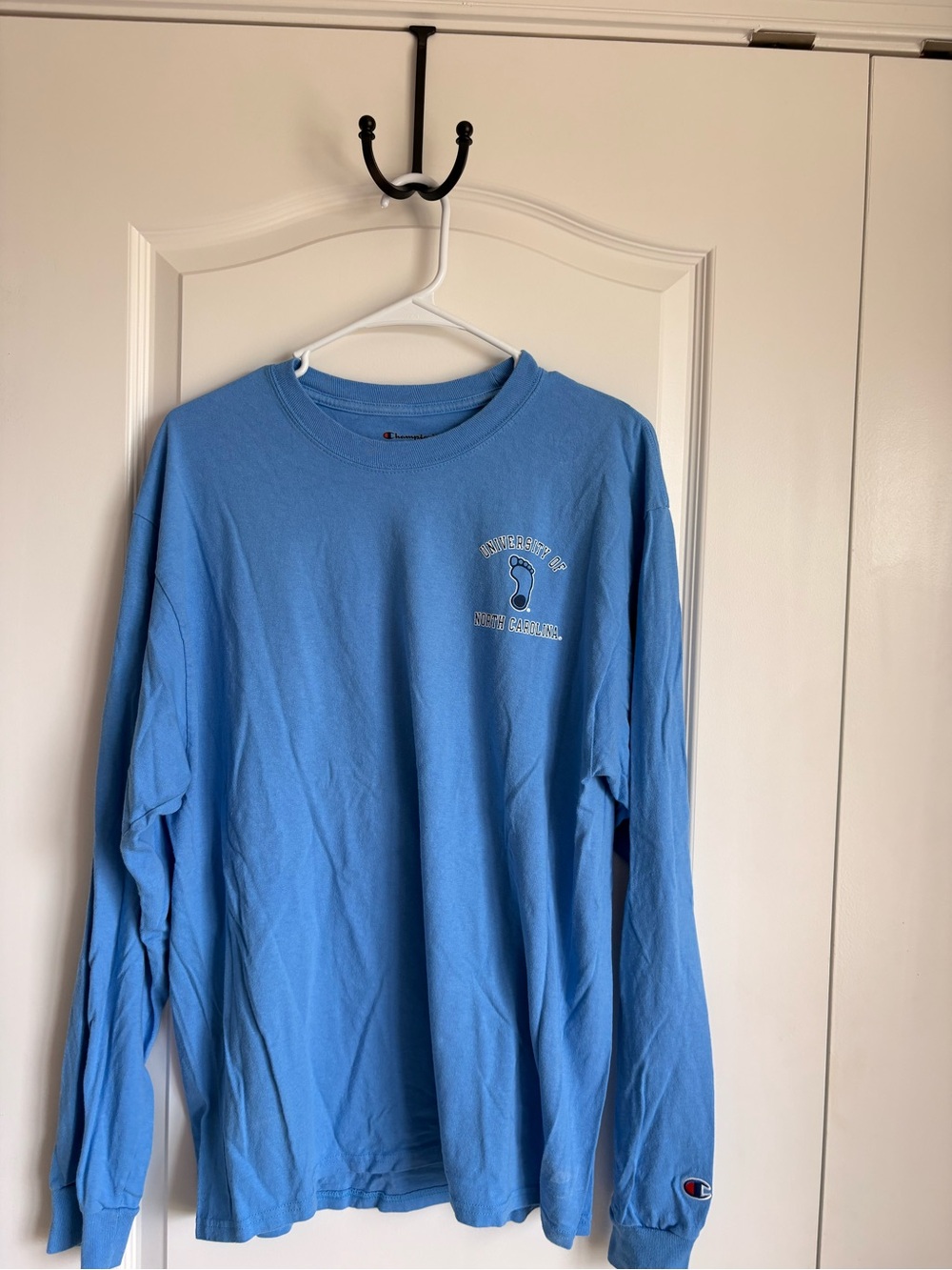 Champion Long-Sleeve Tee in Carolina Blue with UNC Logo
